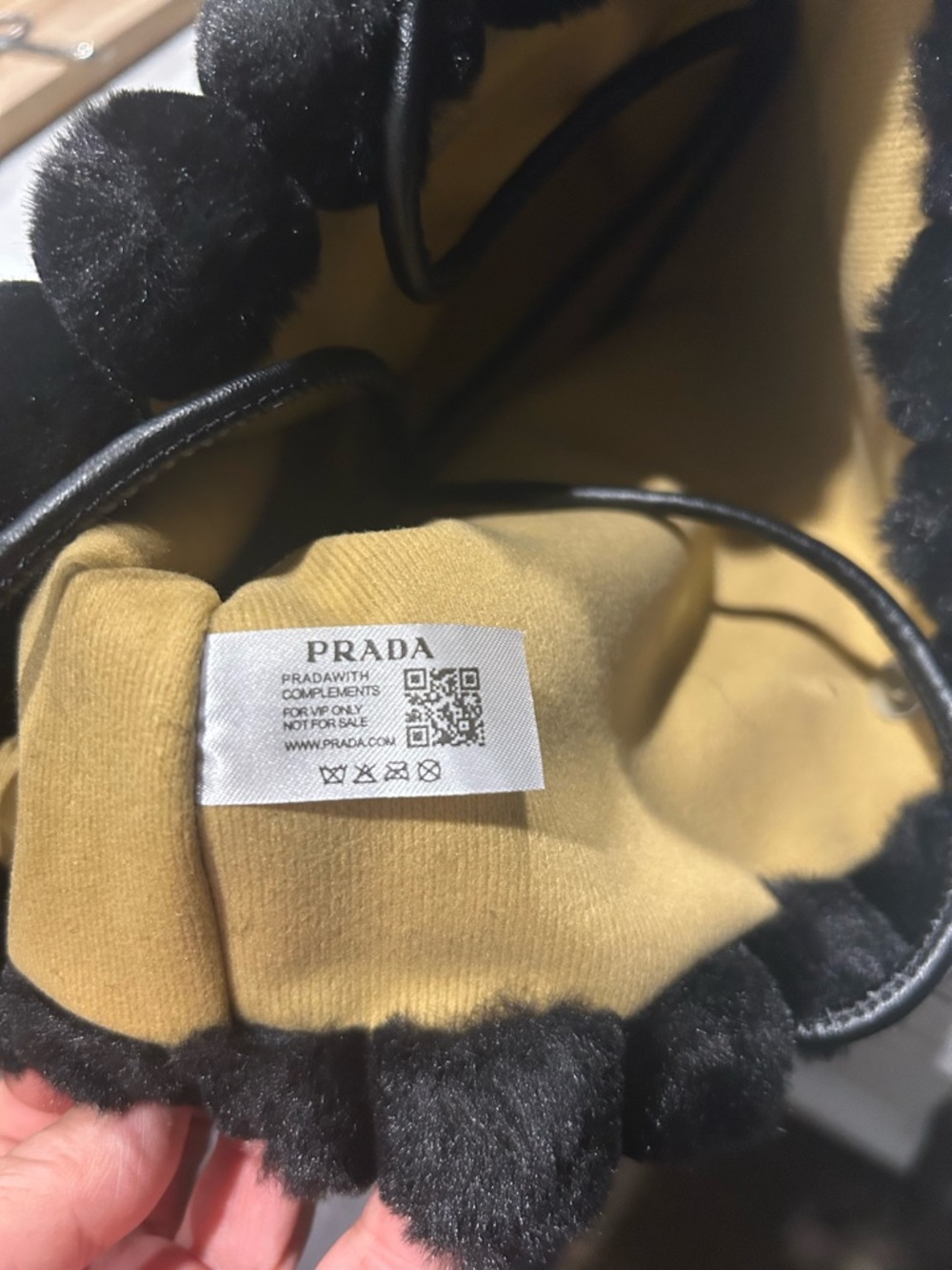 Prada VIP GWP Black Faux Fur Vertical-Rib Tote with Logo Plaque - Picture 7 of 8